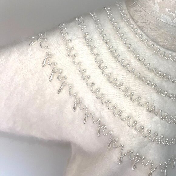 Big Star Womens Angora Sweater White Size Small Vintage Dolman Sleeve Pearls - Picture 9 of 16